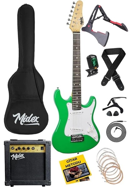 CEG-36GR 8-12 Yaş Çocuklar Için Amfili Full 3/4 36 Inç Elektro Gitar Seti Yeşil