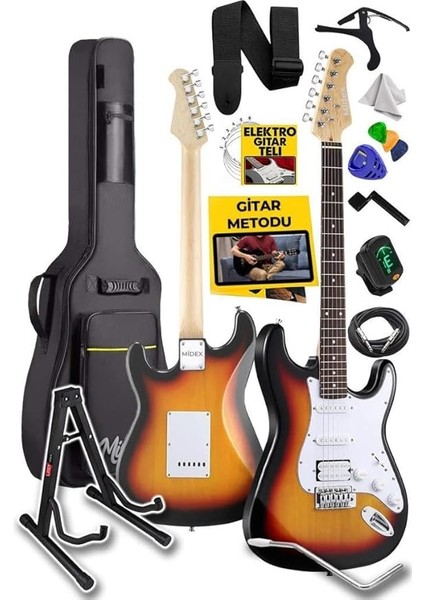 Rennes REG-40SB Sunburs 4/4 Elektro Gitar Seti (Çanta Askı Capo Tuner Pena Kablo)