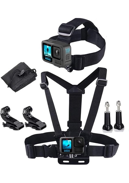 Fab Londra Tüm Gopro ve Çoğu Aksiyon Kamerası ile Uyumlu, Su Geçirmez Elastik Göğüs ve Baş Bandı, Kayış, Montaj