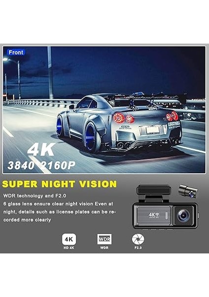 Mını Çift Lensli Wifi Gps Dash Kamera - 4K Ön Kamera &amp; 1080P Arka Kamera, Gece Görüşü, Park Modu, Geniş Açılı Lens, Döngüsel Kayıt, 128GB Sd Kart Desteği (Dahil Değildir) M6 indirimleri