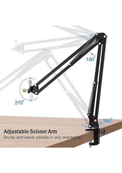 Mikrofon Kol Standı, Süspansiyon Bom Makas Mikrofon Standı, Ağır Hizmet Kelepçeli 3/8 Inç Ila 5/8 Inç Adaptör, Seslendirme, Oyun, Kayıt, Stüdyo, Ev Ofis (Cs1) fiyatları