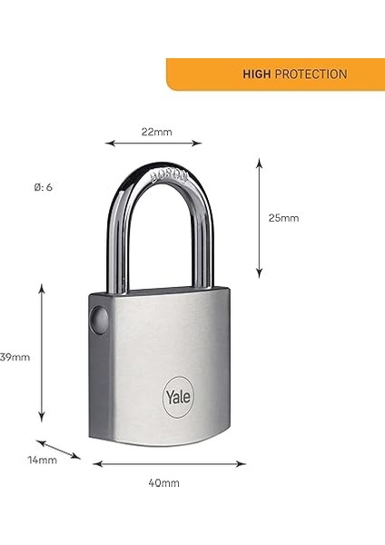Y120B/40/125/1 - 40 mm Dmu Krom Kaplamalı Asma Kilit - Yüksek Koruma - Boron Halka - 3 Anahtar modelleri