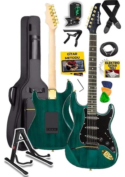 GLC-40GR Profesyonel Elektro Gitar Yeşil (Stand Gigbag Askı Capo Tuner Pena Kablo Yedek Tel)