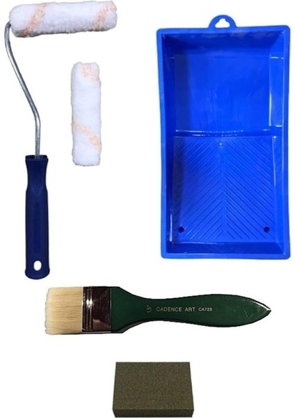 Cadence Boya Kadife Rulo Fırça Seti 6 Parça Mavi Tek Ebat