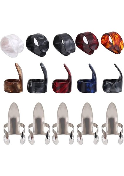 15 Adet Gitar Parmak Penası, 5 Adet Baş Parmak Penası ve 5 Adet Işaret Parmağı Penası ve 5 Adet Metal Pena, Elektronik Gitar, Akustik ve Bas Için