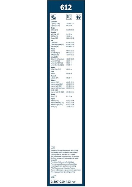 Twin Silecek Seti Hyundai Tucson (2005-2010), Chevrolet Captiva (2006-2013), Renault Latitude (2011 ve Sonrası) [600/400 Mm] 612 3397010413 modelleri