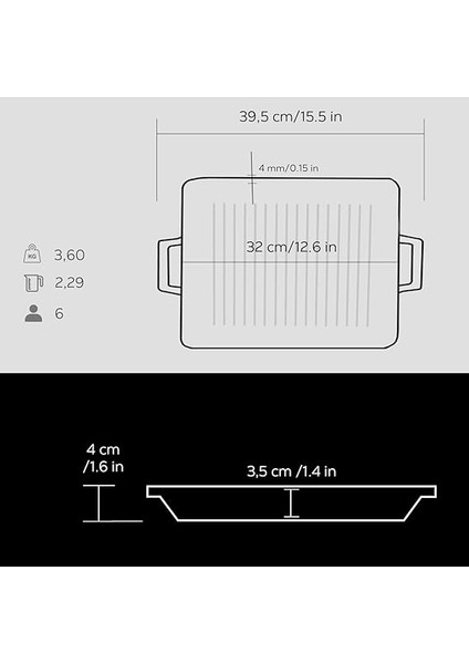 Metal Döküm Izgara Tava, Metal Kulplu, 26X32CM, Siyah indirimleri