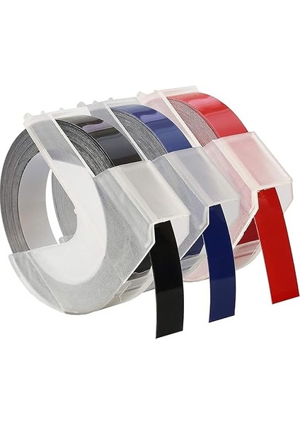 3D Plastik Kabartma Şerit (9 mm x 3 Mt), 3'lü Paket, Siyah/kırmızı/mavi - S0847750 modelleri