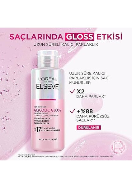 Parıs Elseve Glycolic Gloss Parlaklığı Saça Mühürleyen Laminasyon 5 Dakikada Durulanan Bakım 200 ml indirimleri