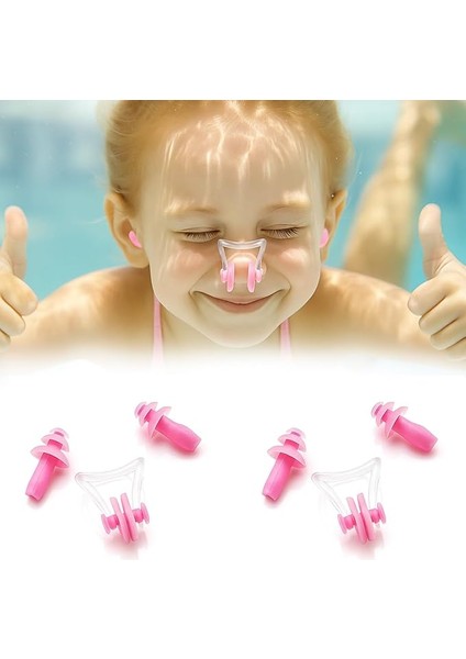2 Takım Pembe Kulak ve Burun Tıkayıcı Havuz Seti | Silikon Yüzücü Tıkaç Seti – Burun Klipsi &amp; Kulak Tıpası | Yetişkin &amp; Çocuklar Için | Yüzme, Duş, Sörf ve Su Sporları Için | Saklama Kutulu