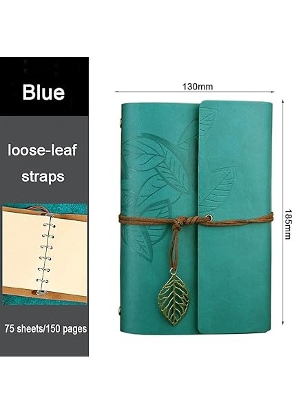 Yaprak Baskılı Deri Kapaklı Günlük Not Defteri Özel Tasarım Hediyelik Mavi fiyatları