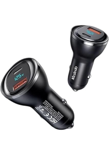 CC-5670 95W 1xtype-C ve 1xusb Girişli Dijital Göstergeli Araç Çakmak Şarjı, Siyah fiyatları