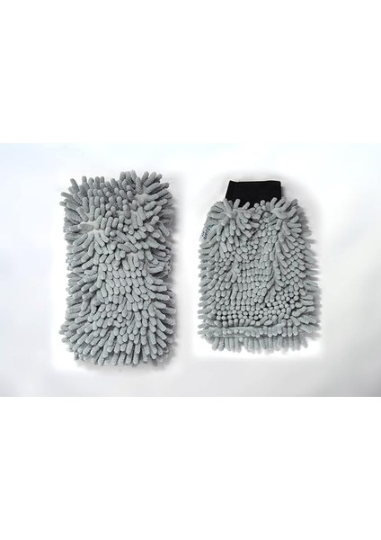 2'li Set Mikrofiber Şönil Oto Yıkama Süngeri ve Şönil Temizlik &amp; Kurulama Eldiveni