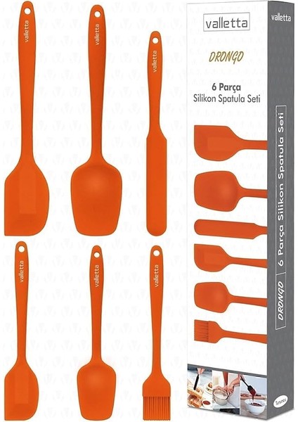 Drongo Isıya Dayanıklı Yanmaz Yapışmaz Silikon Spatula Seti 6 Parça Turuncu modelleri