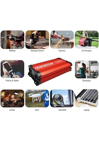 KBN1000 12V/220V 1000WATT Tam Sinüs Dönüştürücü Invertör fırsatları