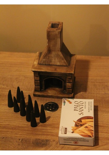 Şömine Taş Geri Akış Tütsülük ve 10 Adet Palo Santo Konik Tütsü