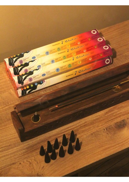 Ağaç Tabut Tütsülük & 10 Adet Palo Santo Konik Tütsü & 7 Çakra Çubuk 6lı Paket 250 Adet Tütsü modelleri
