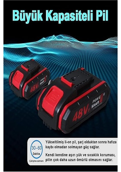 Çift Akülü Çift Zincirli Budama Testeresi Taşıma Çantalı 48VF Şarjlı Testere Eldiven Hediyeli indirimleri