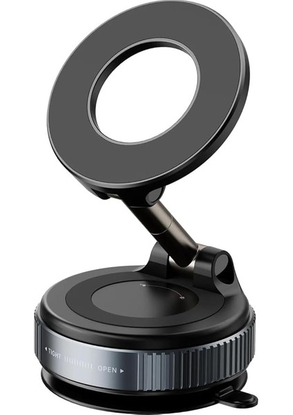 Uyumlu Mekanik Vakumlu Manyetik Araç Telefon Tutucu, 360° Dönebilen, Çoklu Montaj Seçenekli, Siyah