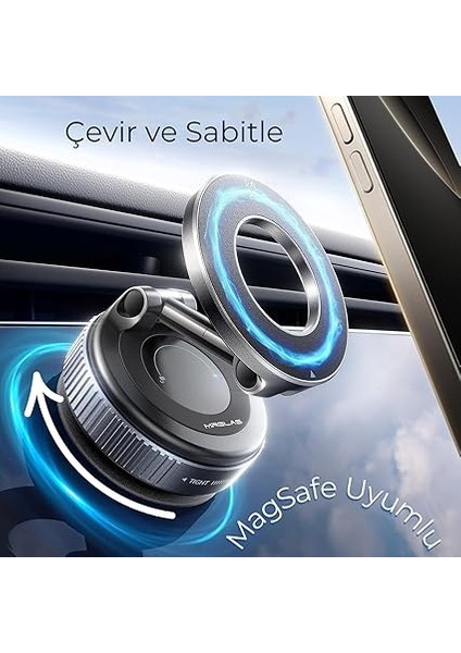 Uyumlu Mekanik Vakumlu Manyetik Araç Telefon Tutucu, 360° Dönebilen, Çoklu Montaj Seçenekli, Siyah fiyatları