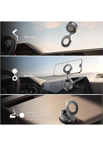 Uyumlu Mekanik Vakumlu Manyetik Araç Telefon Tutucu, 360° Dönebilen, Çoklu Montaj Seçenekli, Siyah fırsatları