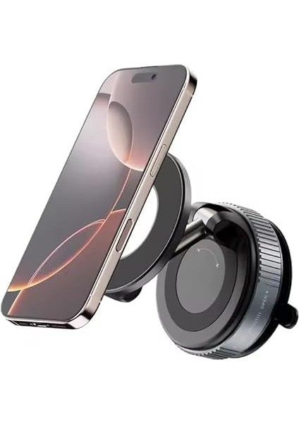 Uyumlu Mekanik Vakumlu Manyetik Araç Telefon Tutucu, 360° Dönebilen, Çoklu Montaj Seçenekli, Siyah indirimleri