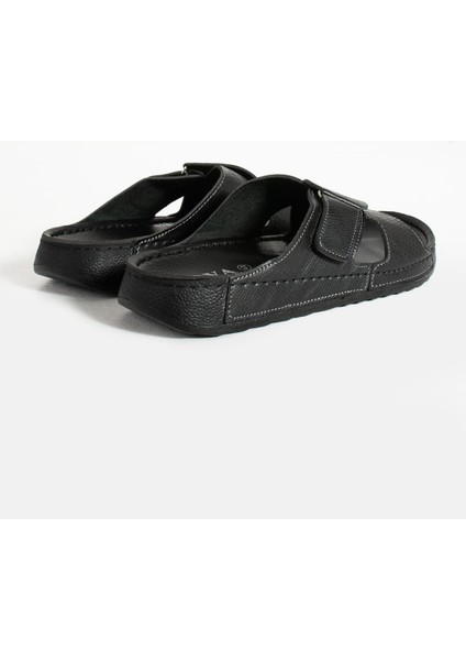 Erkek Siyah Ortopedik Taban Cırtlı Dışarı Içeri Suni Deri Terliği modelleri