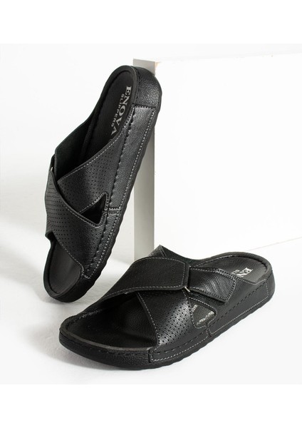 Erkek Siyah Ortopedik Taban Cırtlı Dışarı Içeri Suni Deri Terliği fırsatları