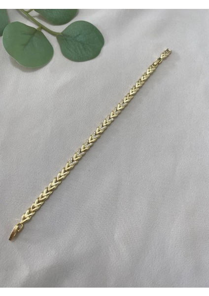 Xuping Gold Altın Kaplama Kadın 14K Taşlı Başak Bileklik Suya Dayanıklı Kararma Yapmaz Hediyelik Zarif Tasarım 17 cm 19 cm Ayarlanabilir Bileklik