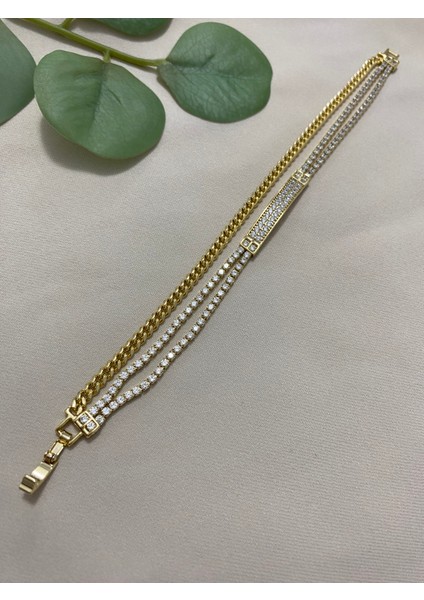 Xuping Gold Altın Kaplama Kadın 14K Üçlü Bileklik Suya Dayanıklı Kararma Yapmaz Hediyelik Su Yolu Zincir Zarif Tasarım 17 cm 19 cm Ayarlanabilir Bileklik