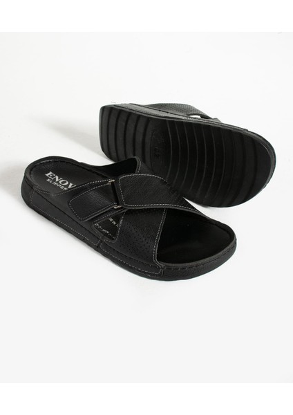 Erkek Siyah Ortopedik Taban Cırtlı Dışarı Içeri Suni Deri Terliği fiyatları