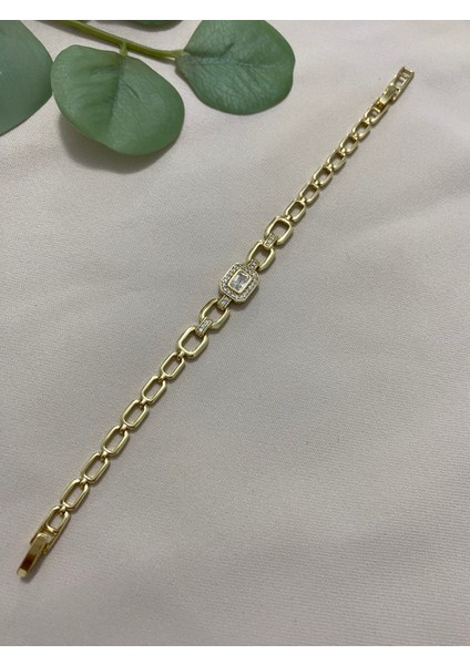 Xuping Gold Altın Kaplama Baget Taşlı Kadın Bileklik Suya Dayanıklı Kararma Yapmaz Ataç Zincir Hediyelik Zarif Tasarım 17 cm 19 cm Ayarlanabilir Bileklik