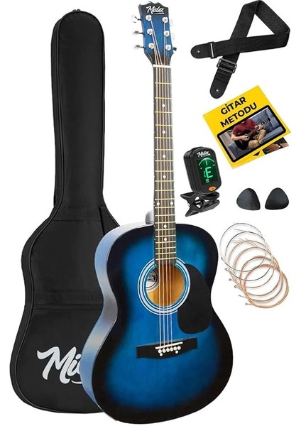 RG-530BL Kaliteli Mavi 40 Inç Akustik Gitar Seti 4/4 Yetişkin