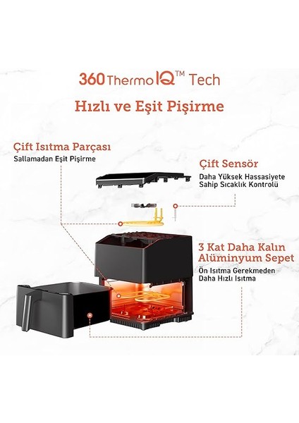 Sıcak Hava Fritözü Ikili Isıtma Sistemi, 6.4 L'lik Kapasite, Ön Isıtma ve Sallama Gerektirmez, Uygulamadan Kontrol Edilebilir, Bulaşık Makinasında Yıkanabilir modelleri