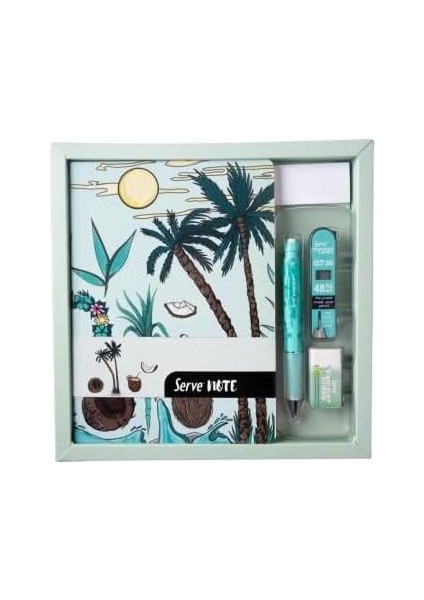 Defter Setı - Desenli Nane Yeşili Özel Kutuda