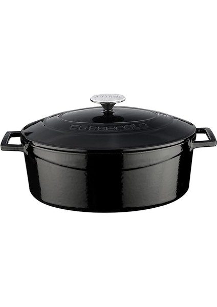 Metal Oval Döküm Tencere, 29 Cm, 4.67 L Hacim, Siyah