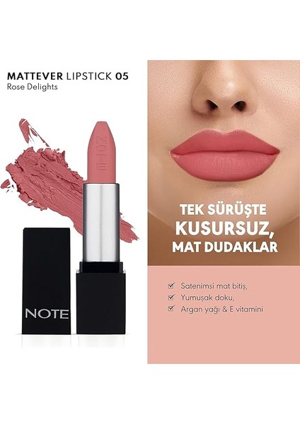 Mattever Lipstick 05 Rose Delights Yarı Mat Saten Bitişli Ruj, Pembe fiyatları