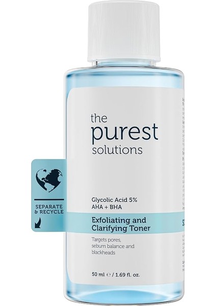 Purest Solutions Canlandırıcı ve Gözenek Sıkılaştırıcı Glikolik Asit Mavi Tonik, Seyahat Boy 50 ml