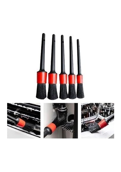 Araba, Motorsiklet Detaylı Iç ve Dış Temizlik Fırça Seti, 5 Parça Yumuşak Kıllı Bakım Fırça Takımı