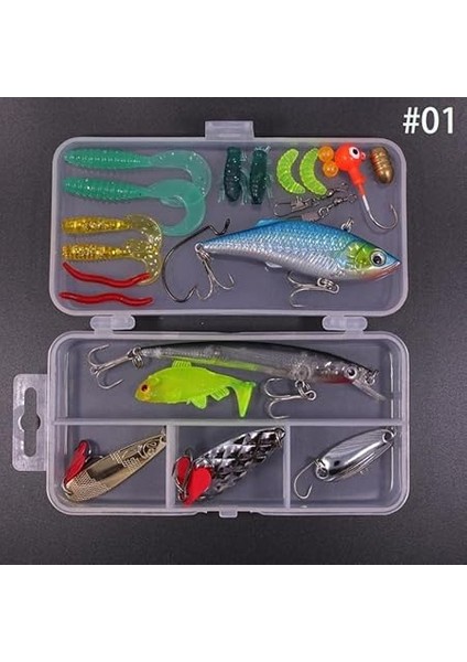 24 Parça Sahte Olta Yem ve Aksesuar Seti Silikon Rapala Jig Kaşık indirimleri