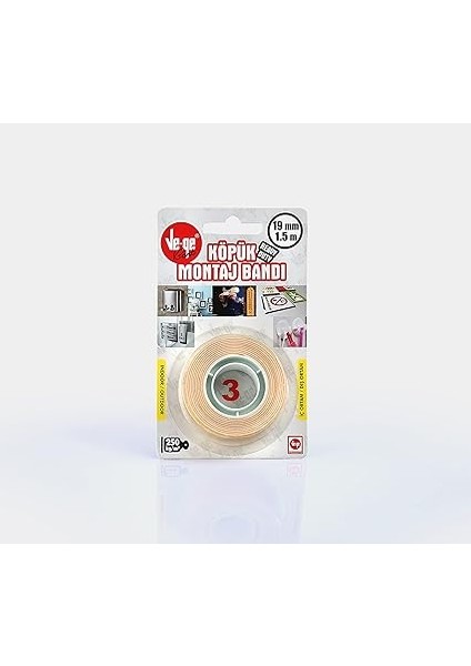 BA5000190015-3AC Köpük Montaj Bandı-3 (Ağır), 19 mm x 1.5m fırsatları