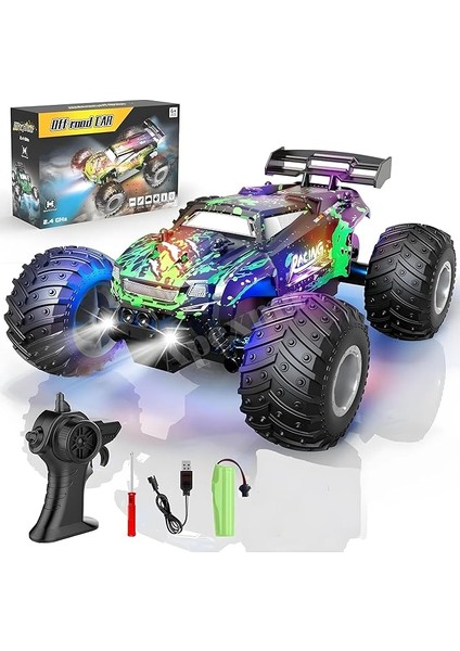 Uzaktan Kumandalı LED Işıklı 1:18 Ölçek Şarjlı Hız Yapan Arazi Aracı (K.yeşil)