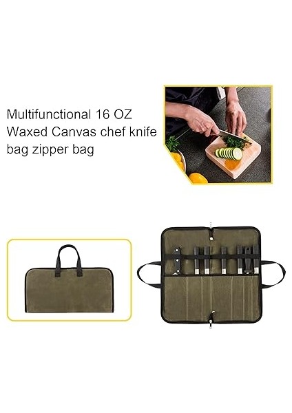 Bıçak Çantası, 16OZ Mumlu Kanvas Bıçak Saklama Çantası, Bıçak Rulo Çanta, Aşçı Bıçağı Rulo Çanta, Bıçak ve Kaşık Için 7 Bölmeli, Aşçı Bıçağı Çantası, Yeşil (Military Green), Bıçak Çantası modelleri