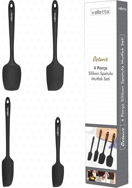 Osteris Isıya Dayanıklı Yanmaz Yapışmaz Silikon Spatula Seti 4 Parça Siyah modelleri