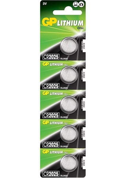 Batteries CR2025 2025 Boy Lityum Düğme Pil, 3 Volt, 5'li Kart, Gri