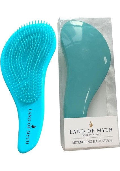 Of Myth - LOM1011 Curved Detangler, Yetişkin &amp; Çocuklar Için Kavisli Dolaşık Saç Açma ve Düğüm Çözücü Tarak &amp; Fırça, Islak, Kuru, Düz, Kıvırcık Saçlar Için (Mavi)