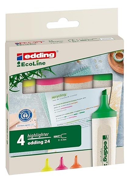 24 Ecoline Fosforlu Kalem, 4'lü Set, Karışık Renkler, Kesik Uç fiyatları