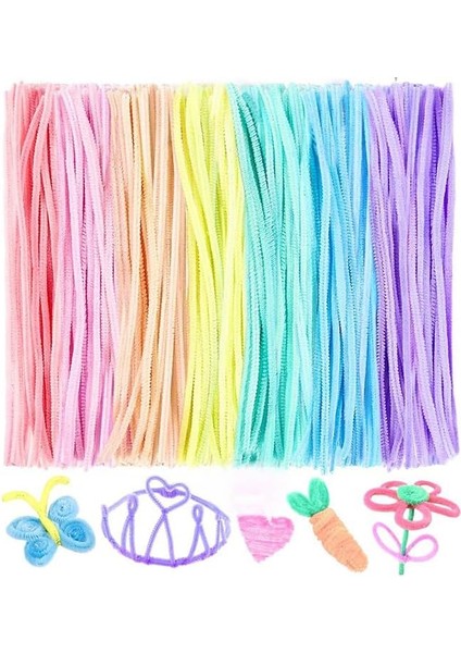 Pastel Renkler 30 cm 100 Lü 1 Paket Pastel Renkli Tüylü Tel Peluş Tel 30 cm Elişi Okul Projeleri Süsleme