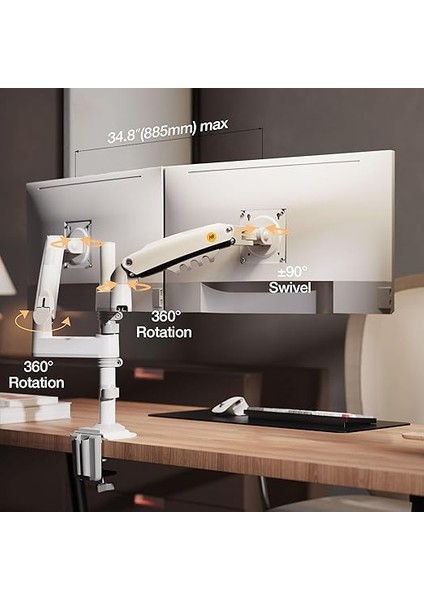 Bayou Nb H180 17-27" Çift Kol 2-9 kg Amortisörlü Monitör Standı (Beyaz) fırsatları