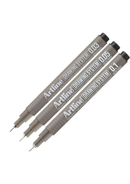 Çizim Kalemi 0.03-0.05 - 0.1 mm Siyah 3 Lü Set Artline Drawing Teknik Çizim Kalemi